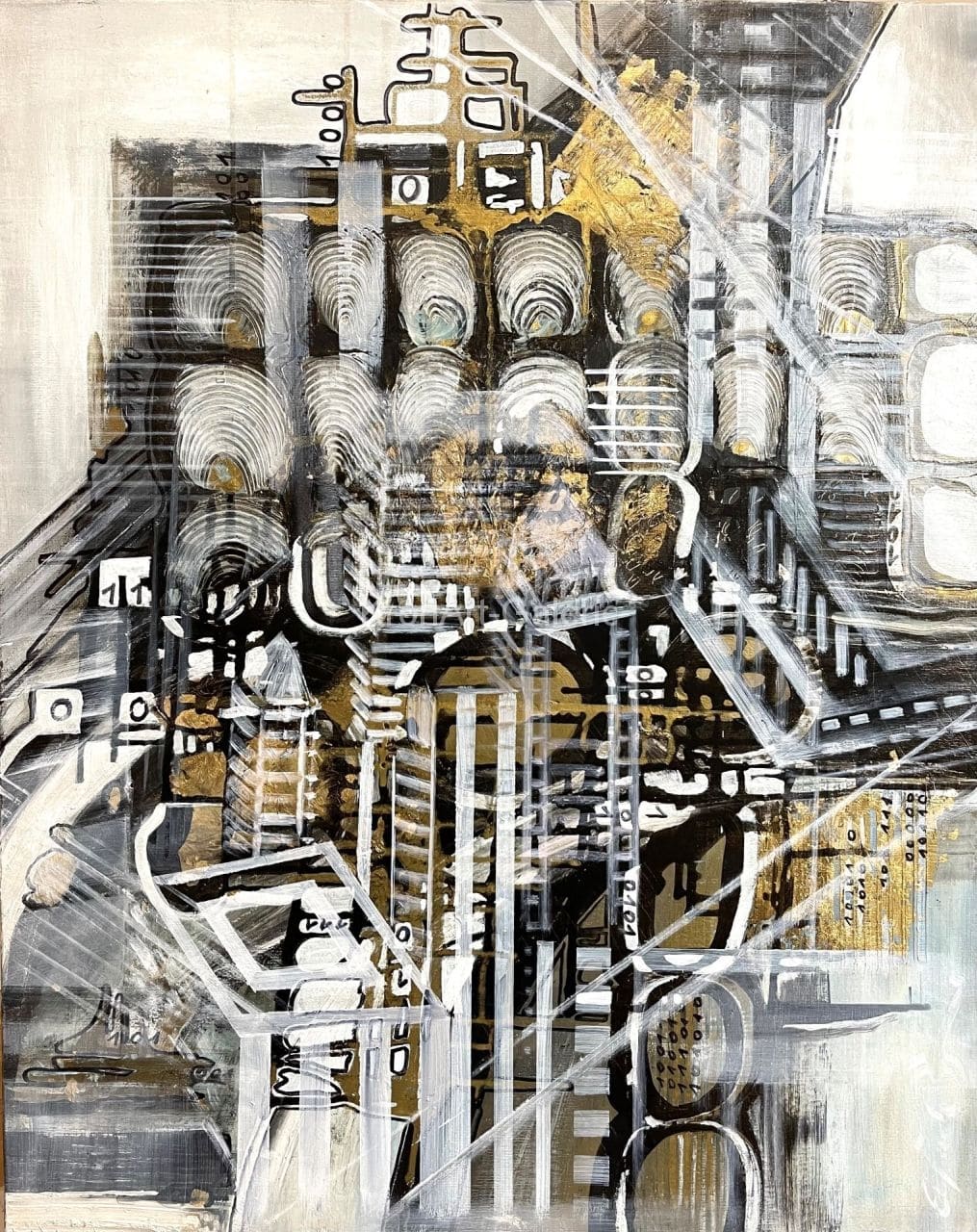 Nr. 701, "City  feeling", Acryl / Öl mit Schlagmetall auf Leinwand, 80x100 cm