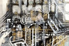 Nr. 701, "City  feeling", Acryl / Öl mit Schlagmetall auf Leinwand, 80x100 cm