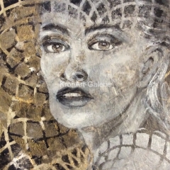 Nr. 767, Acryl / Öl auf Büttenpapier mit Gold Schlagmetall, 17 x 24 cm